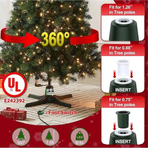 Rotating Christmas Tree Stand W' Foot Switch Control 625W Power Capacity - Picture 1 of 5